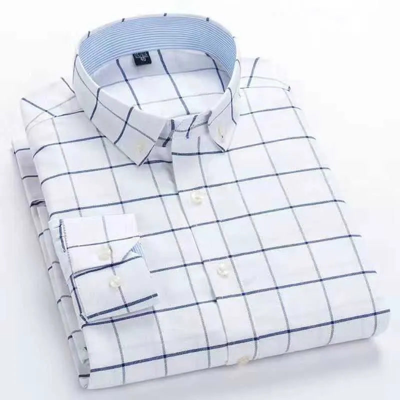 Chemises habillées pour hommes 100% coton Oxford tissu chemise pour hommes affaires loisirs chemise à carreaux mâle à manches longues en vrac grande taille chemises décontractées intelligentes pour hommes P230427