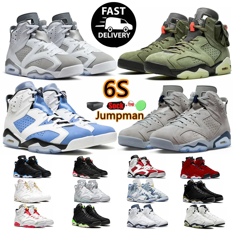 Basketskor Jumpman 6 6S University Georgetown Midnight Electric Green Navy Cactus Jack Black Infrared Maroon Mens Trainers Outdoor Sports Sneakers Storlek 36-47