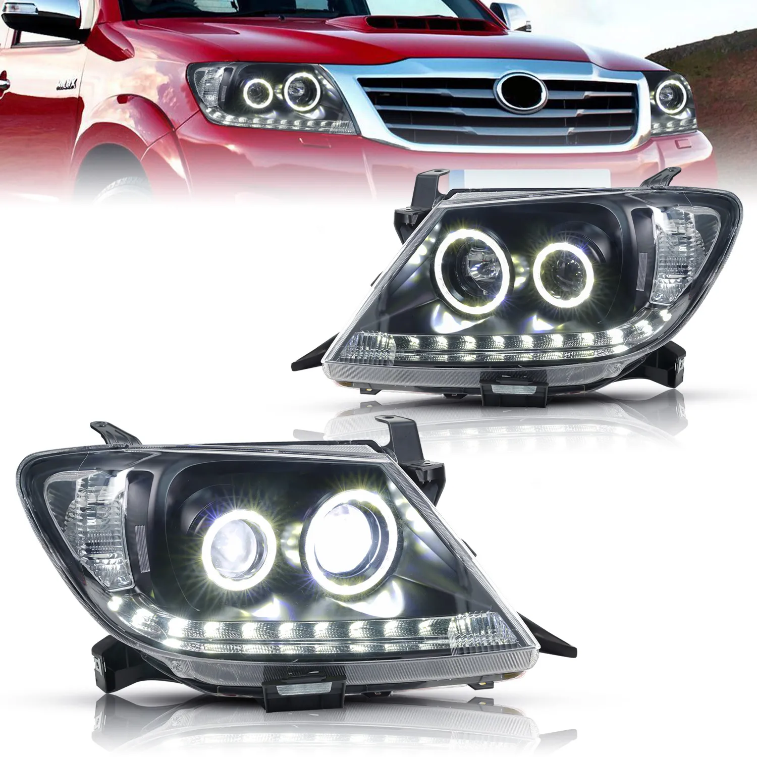 Upgraded LED Dual Beam Lens Headlights For Toyota Hilux 2005 2011