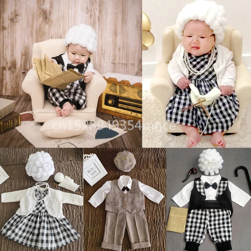 Keepsakes 1 Set Funny Born Baby P Ography Props Costume Spädbarn Girls Cosplay Mormor Kläder P O Shooting Hat Outfits Drop 230504