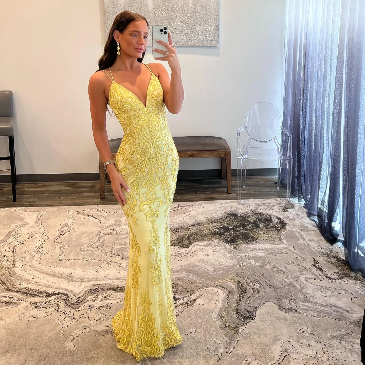 Yellow Sequin Prom Dress Lace Up Back Backless Long Evening Party Dress  from Dhgate Prom Dresses - price 316.53