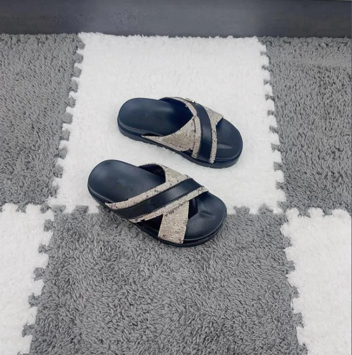 2024 Kids Baby Toddlers Designer Slipper Brand Summer Ribbon Splicing Flatform Sandals Size 26-35 Big Boys Kids Shoes