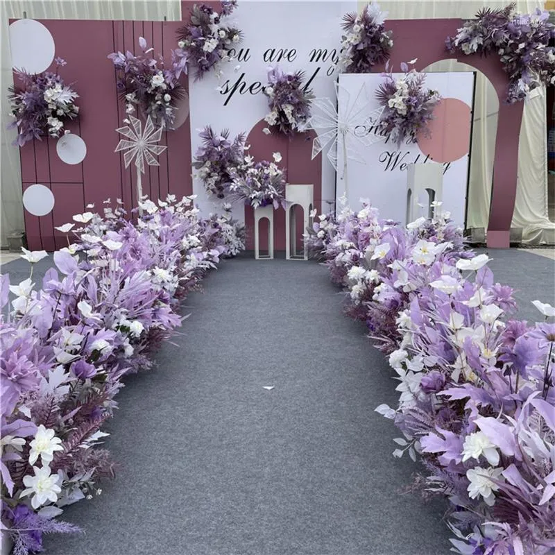 Decorative Flowers Luxury Purple Rose Artificial Flower Row Wedding Arrangement Decoration Background Wall Hanging Curtain Arch Corner