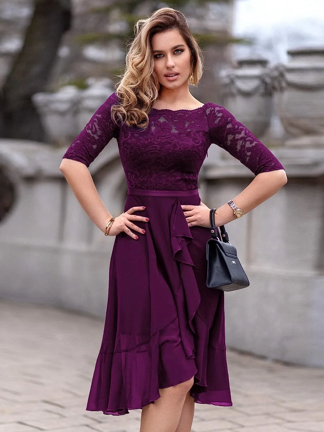 British Style Elegant Floral Lace Patchwork A Line Dresses British Style Elegant Floral Lace Patchwork A Line Dresses