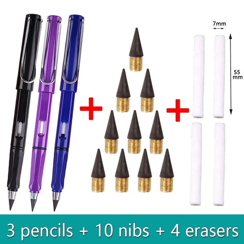 Potloden 17pcsset Infinity No Snpering Ink Kawaii Unlimited Pens Art Supplies School Stationery Nib Eraser 230503