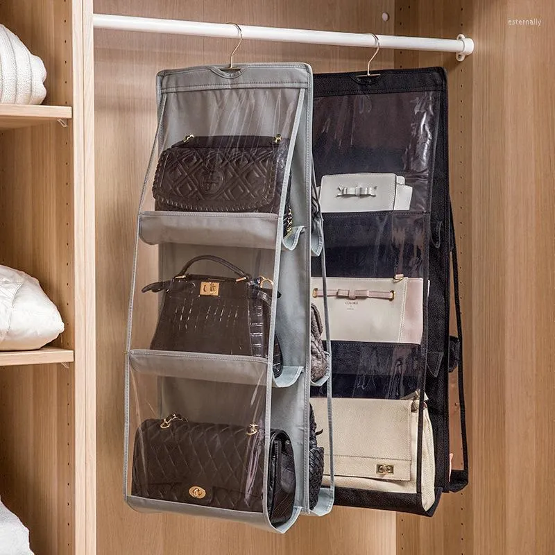 Storage Bags 6 Pocket Hanging Handbag Organizer For Wardrobe Closet Transparent Bag Door Wall Clear Sundry Shoe With Hanger Pouch