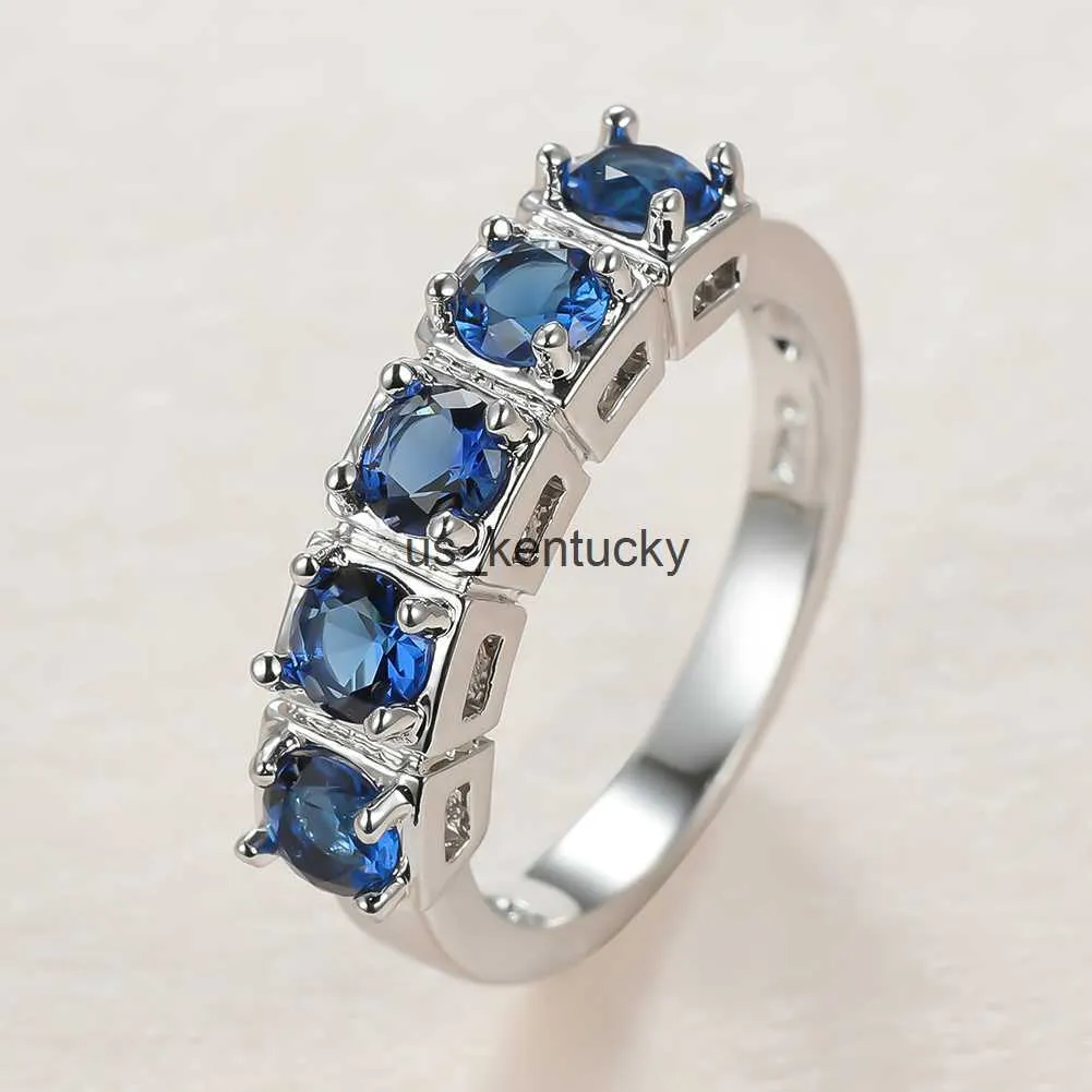 Bandringe einreihig 4MM blauer Stein Ringe für Frauen Eheringe einfache Staing im Ring weiblichen Verlobungsring Party Schmuck