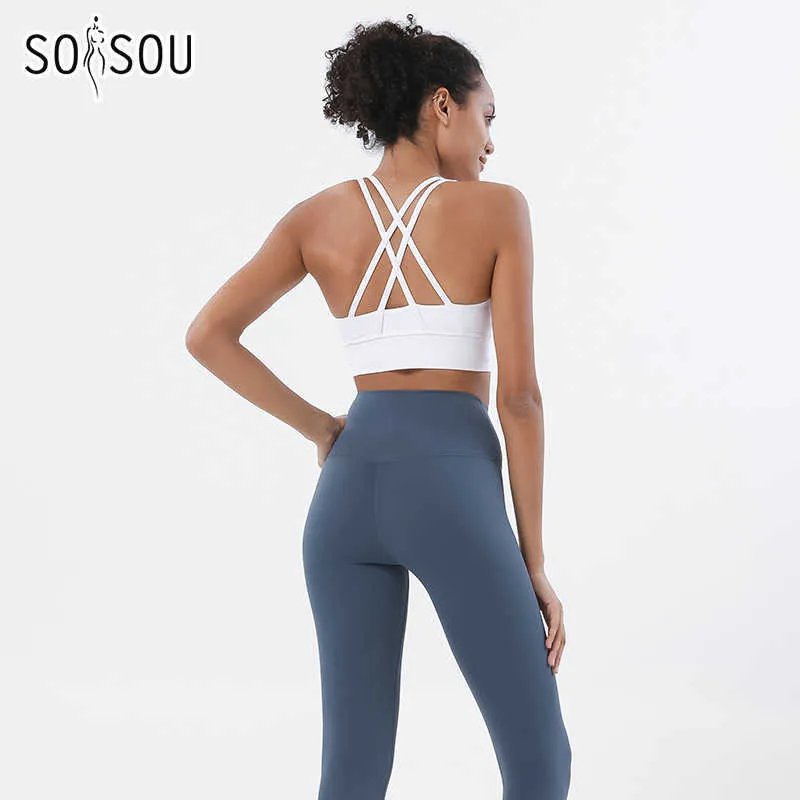 Yoga Outfit SOISOU Nouveau Yoga Ensemble Femmes Survêtement Gym Fitness Ensemble Femme 2 Pièces Leggings Soutien-Gorge De Sport Respirant Sportwear Femme Vêtements P230504