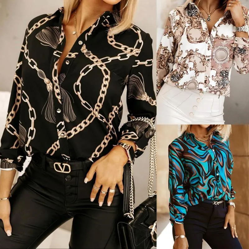Chemisiers pour femmes T-shirts à boutons vintage pour femmes Blouses à manches longues Style baroque Summer Sprint Lady Tops à la mode Streetwear Crop Shirts