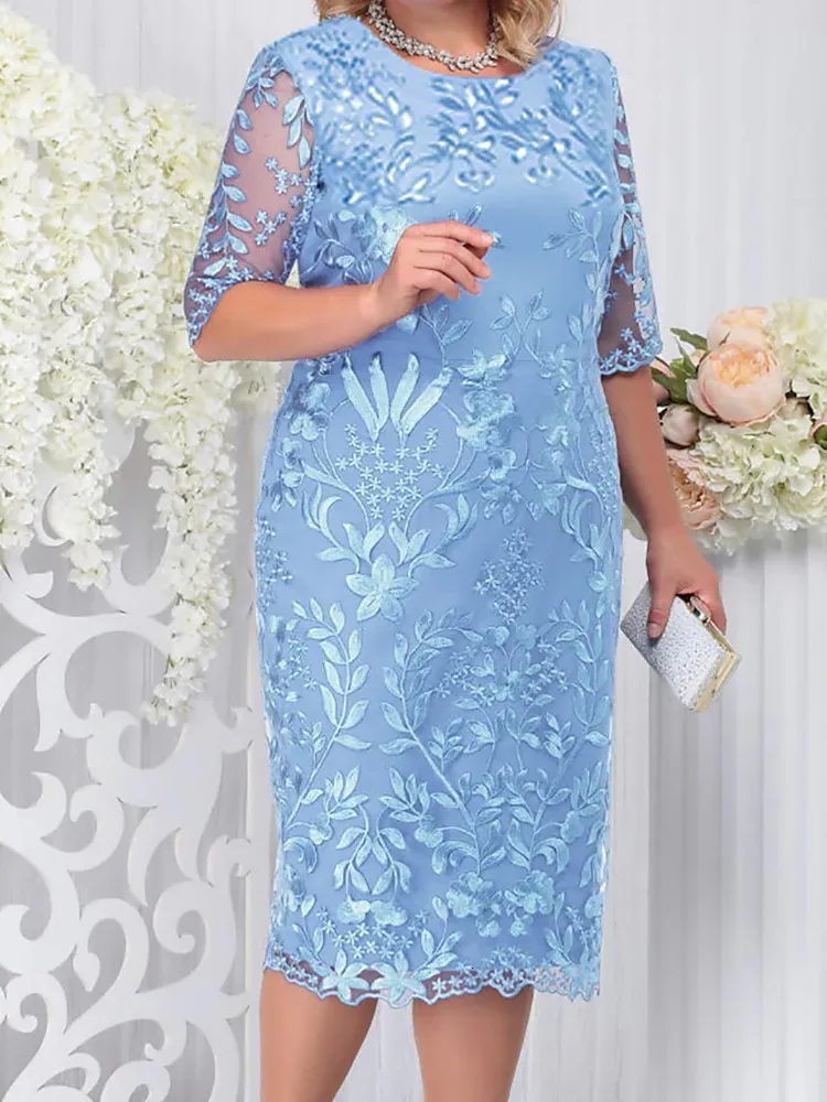 Vestidos de tamanho grande vestido de festa para convidados de casamento de luxo elegante de 50 anos feminino renda de renda floral bodycon chubby 230503