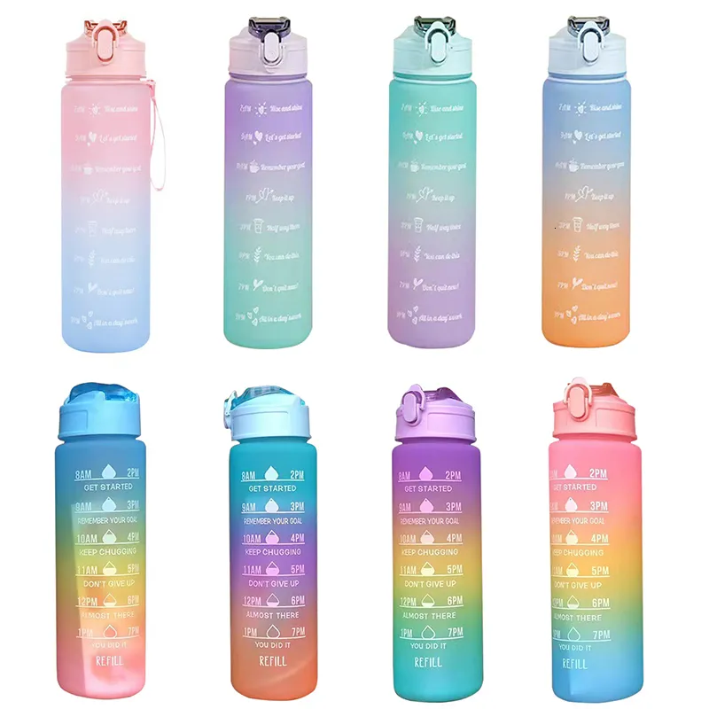 Tumblers 900 ml Portable Water Bottle Motivational Outdoor Sport Water Bottle With Time Marker Portable Reusable Plastic Cups Cute Sticker 230503
