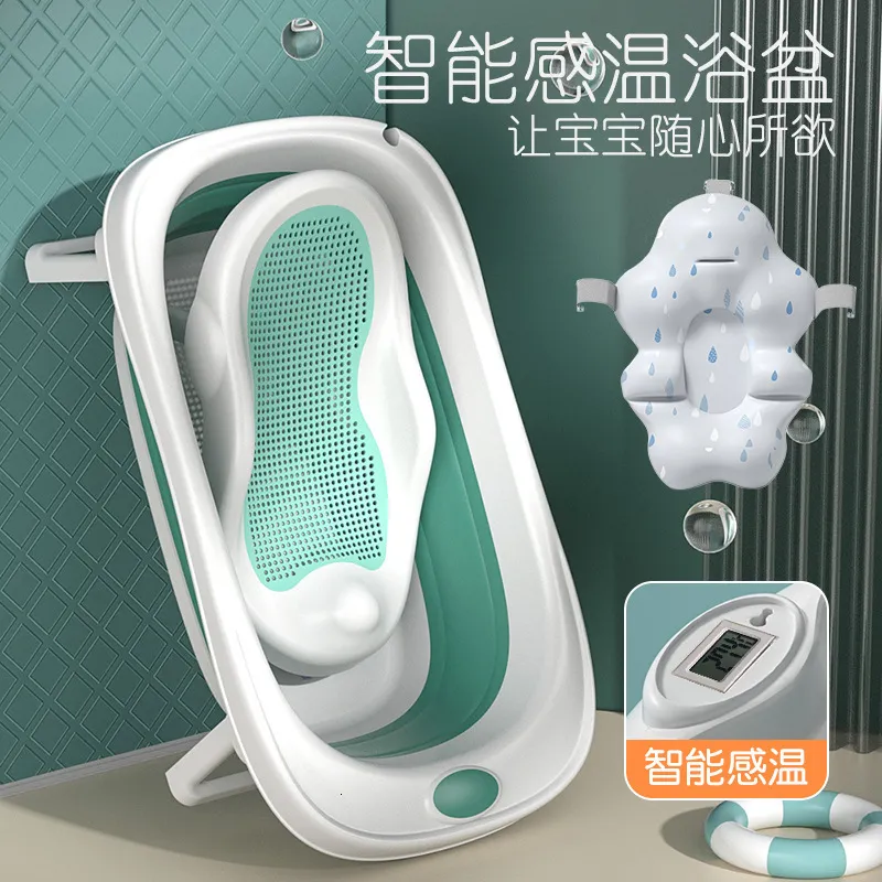 Bathing Tubs Seats Baby Foldable Increase Thickening with Thermometer Temperature Sensing Children s 230504