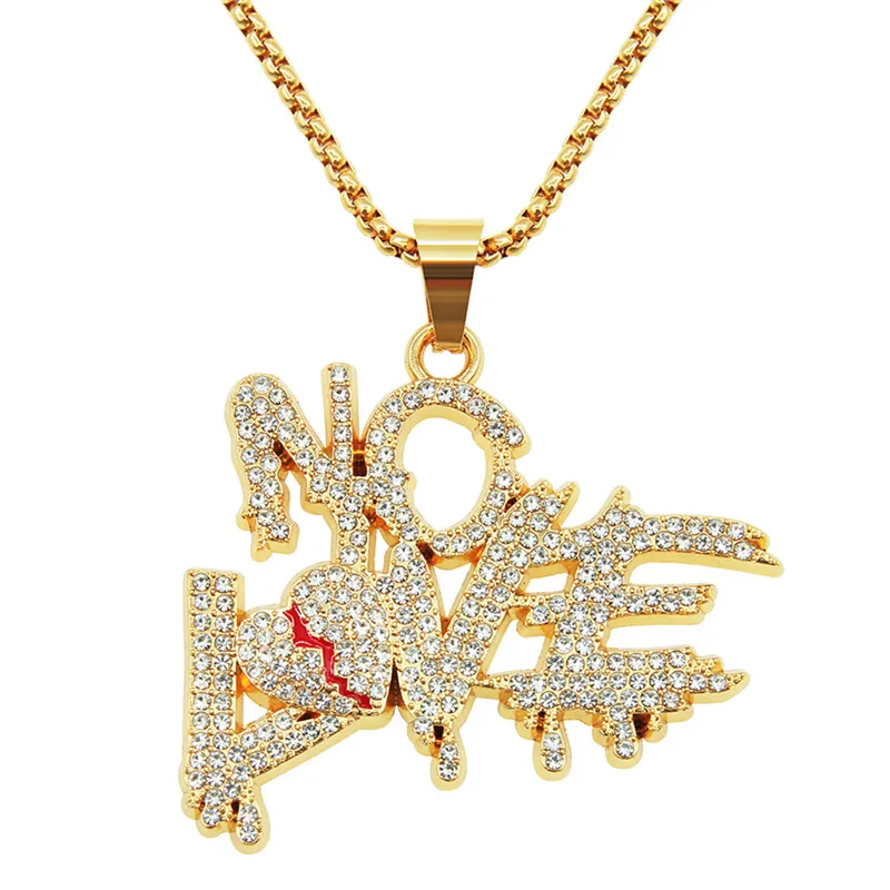 necklace for mens chain cuban link gold chains iced out jewelry Heart Full Diamond Letter Spliced Double Row Pendant Necklace