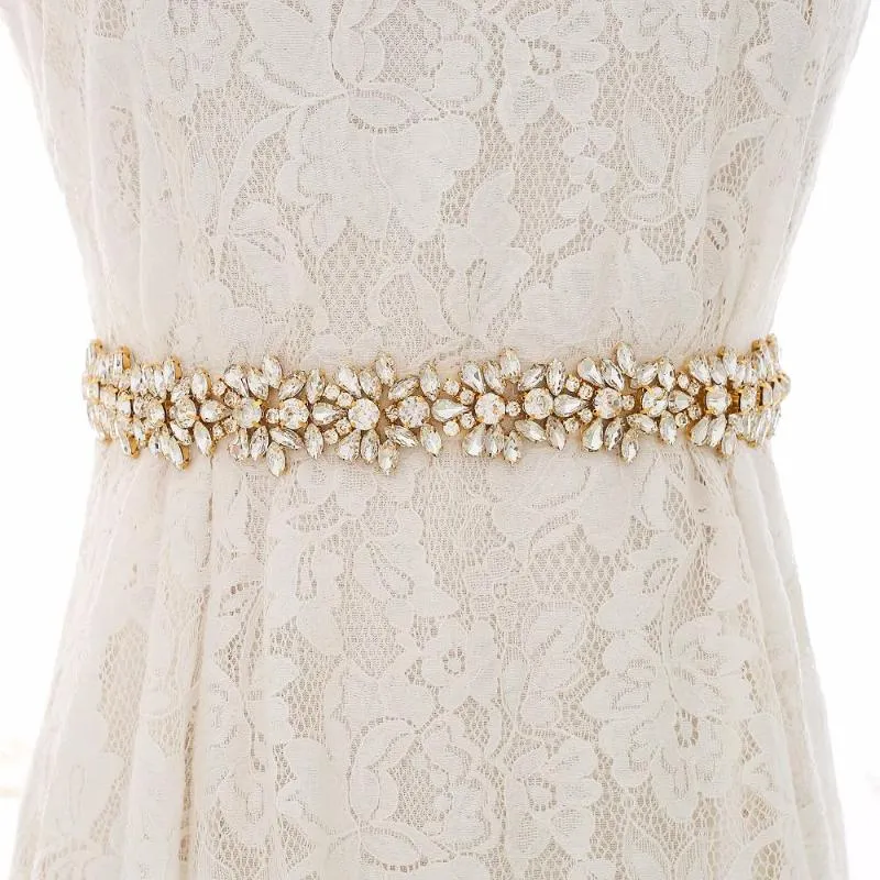 Wedding Sashes Nzuk Rhinestone Bridal Belt met Crystal Diamond Dress Gold Accessoires Sash voor