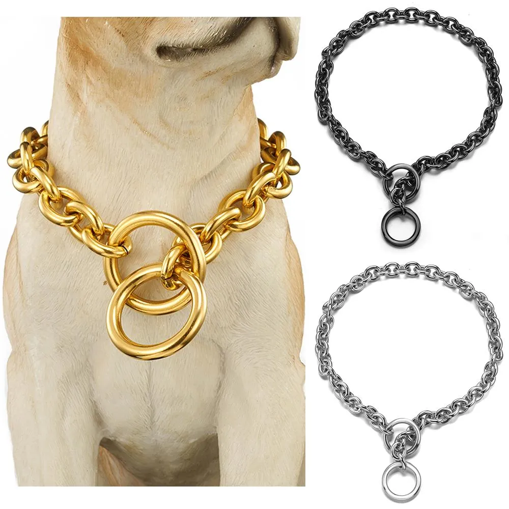 Ceintures Collier étrangleur pour chien Couleur noire Couleur or Couleur argent Grand collier de dressage en acier inoxydable de 15 mm Chaîne à joint torique Parfait pour chien