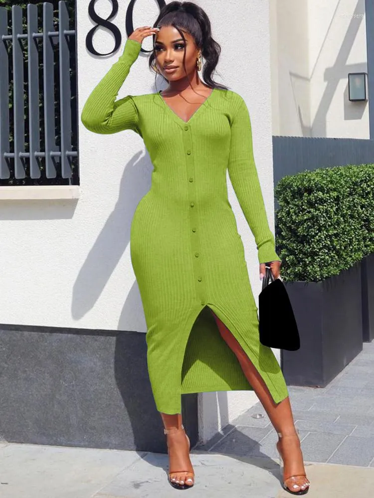 Vestidos Casuais Vestido Midi Midi De Malha S lida Mulheres Outono