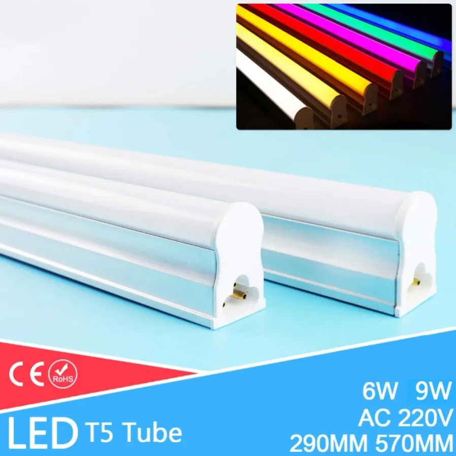 2PCS 통합 9W 6W LED 튜브 T5 라이트 220V 60cm 30cm T5 튜브 램프 따뜻한 차가운 흰색 LED 형광등
