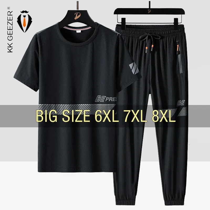 Mens Tracksuits Men T Shirt Suit Pants 2 Piece Set Overdimensionerad 6xl 7xl 8xl Plus Size Kort ärm Black Tshirts Summer Fashion Loose Drop 230503