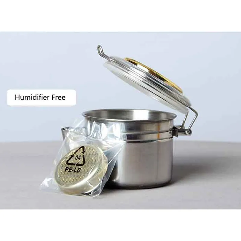 New Stainless steel belt moisture meter tobacco storage tank humidifying tanks moisturizing case 3.5-7.8oz Humidor humiditer jar