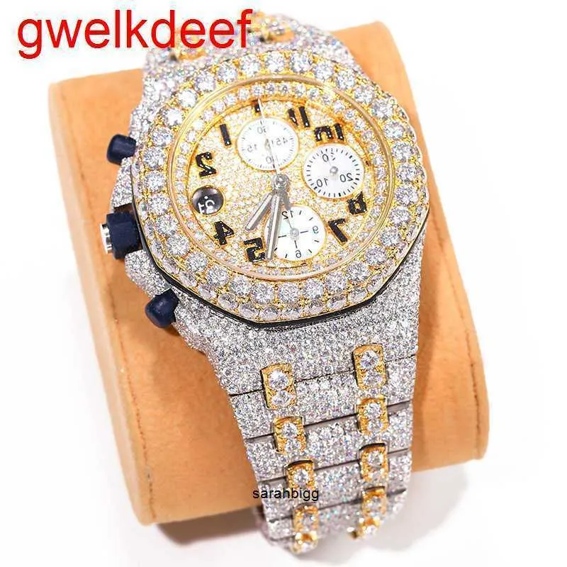 Montre-bracelets Luxury Custom Bling Iced Out Montres White Gold plaqué MISIONS ANITE DIAMOND WESTESS 5A Réplication de haute qualité Mécanique 49V8 QRFM