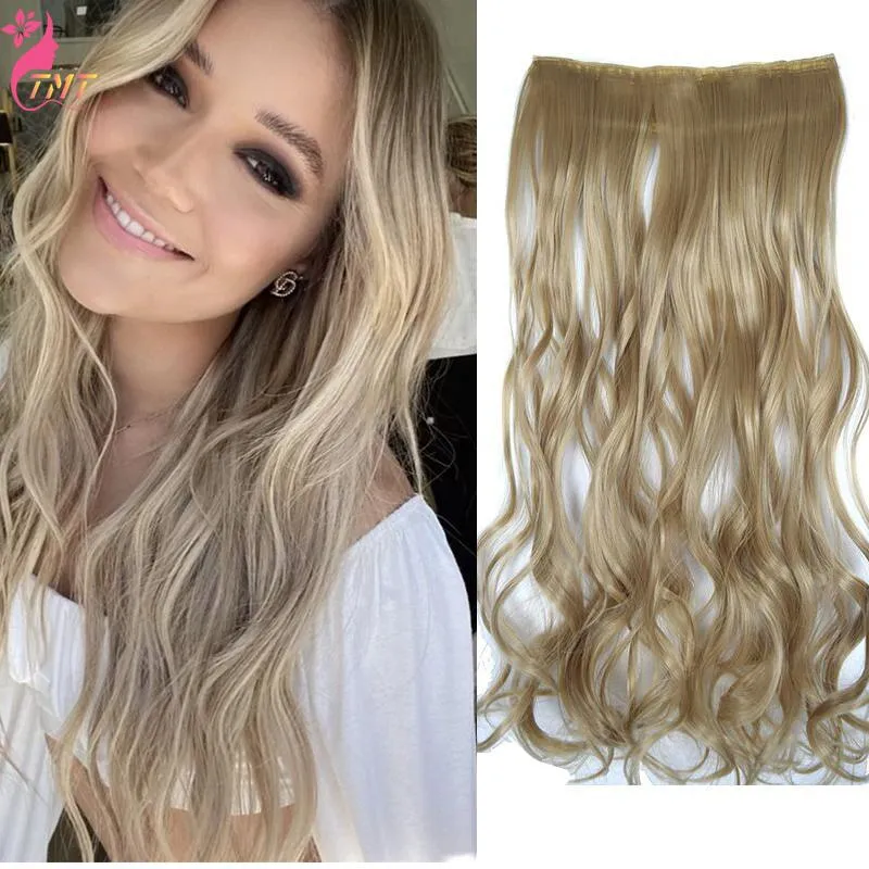 Synthetic Wigs TMT Long Curly Wave Hair Clip In Natural Styling False 22 Inch 5 Hairpins High Temperature Hairpiece