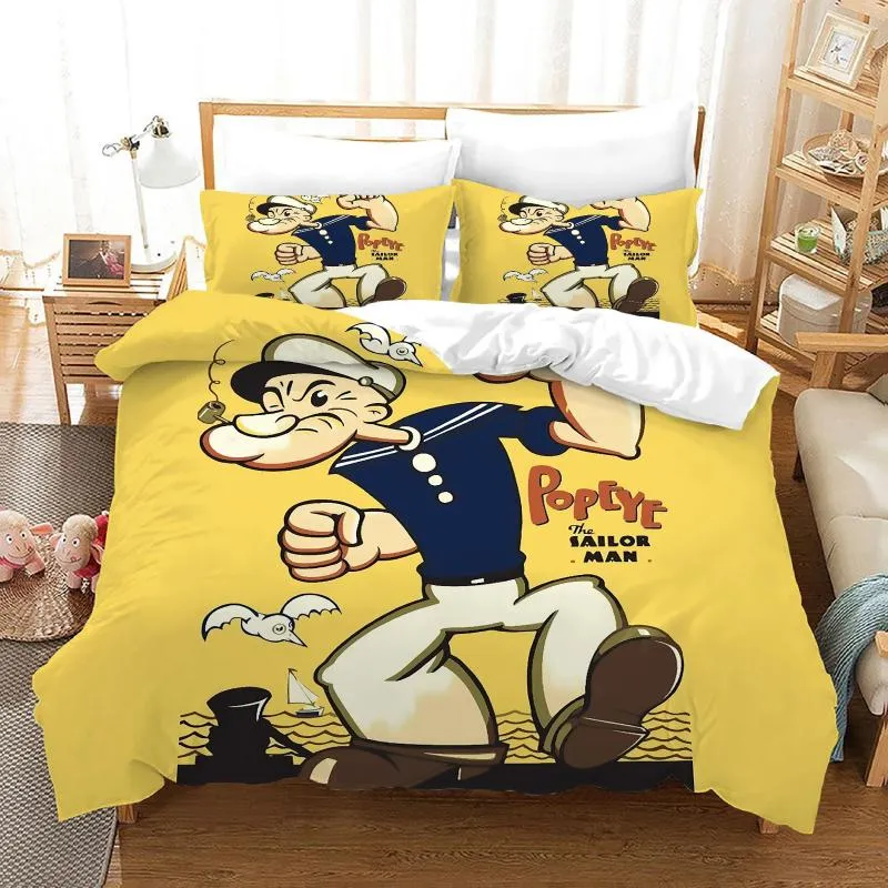 Beddengoedsets zetten de Sailor Man Cartoon Popeye Design Deksel Cover For Kids Boys Children Slaapkamer Decor King Bed Linnen Quilt