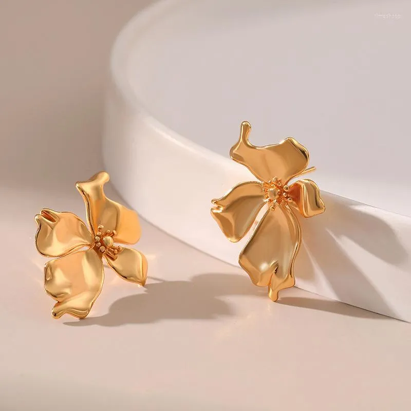 Pendientes de aro Chapado en cobre Oro de 18 quilates Forma floral coreana Personalizado Tendencia única Mujer Propuesta de boda Regalo Cumpleaños