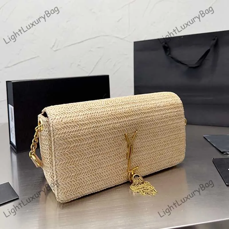 Designer Stroh Taschen Sommer Mode Rattan Frauen Gold Kette Quaste Schulter Gewebte Weibliche Handtaschen Sommer Strand Häkeln Umhängetaschen Casual Totes geldbörsen