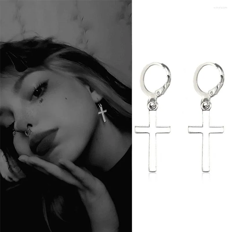 Hoop oorbellen ongebruikelijke oordingen vrouwen roestvrijstalen stalen druppel zwart/zilveren kleur kruis gotische punk cool sieraden