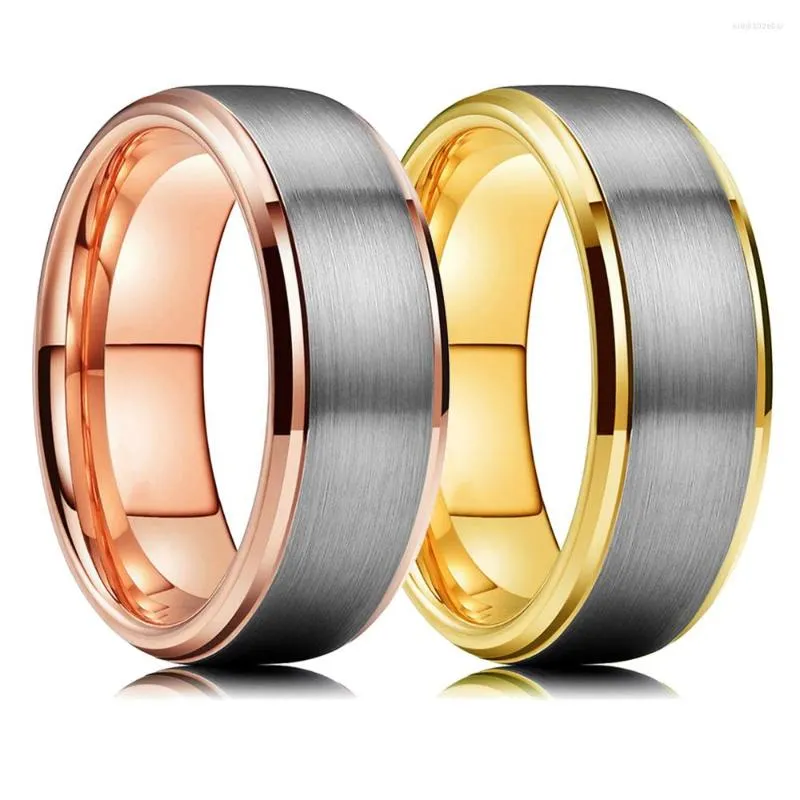 Pierłdy ślubne moda 8 mm mężczyzn niebieskie różowe złoto pierścień stali nierdzewnej powierzchnia srebrna kolor szczotkowana dla kobiet biżuteria para