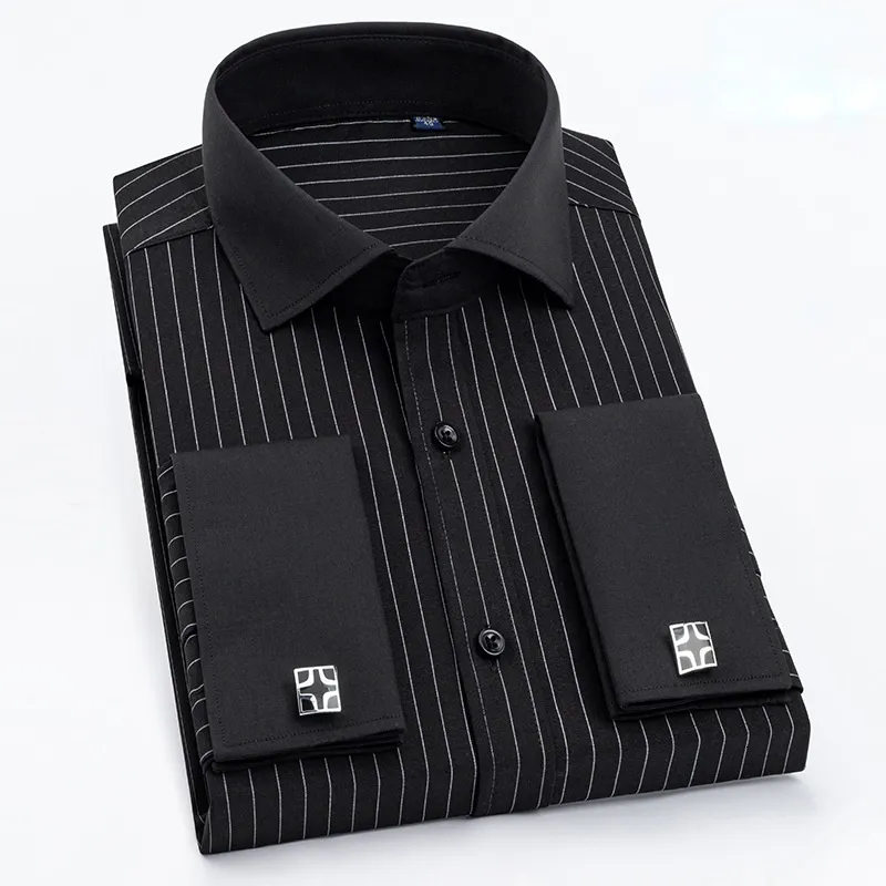 Men's Casual Shirts Quality Men French Cufflinks Shirt Hidden Button Men's Shirt Long Sleeve Casual Slim Fit Cuff Dress Shirts Cufflinks Included 230504