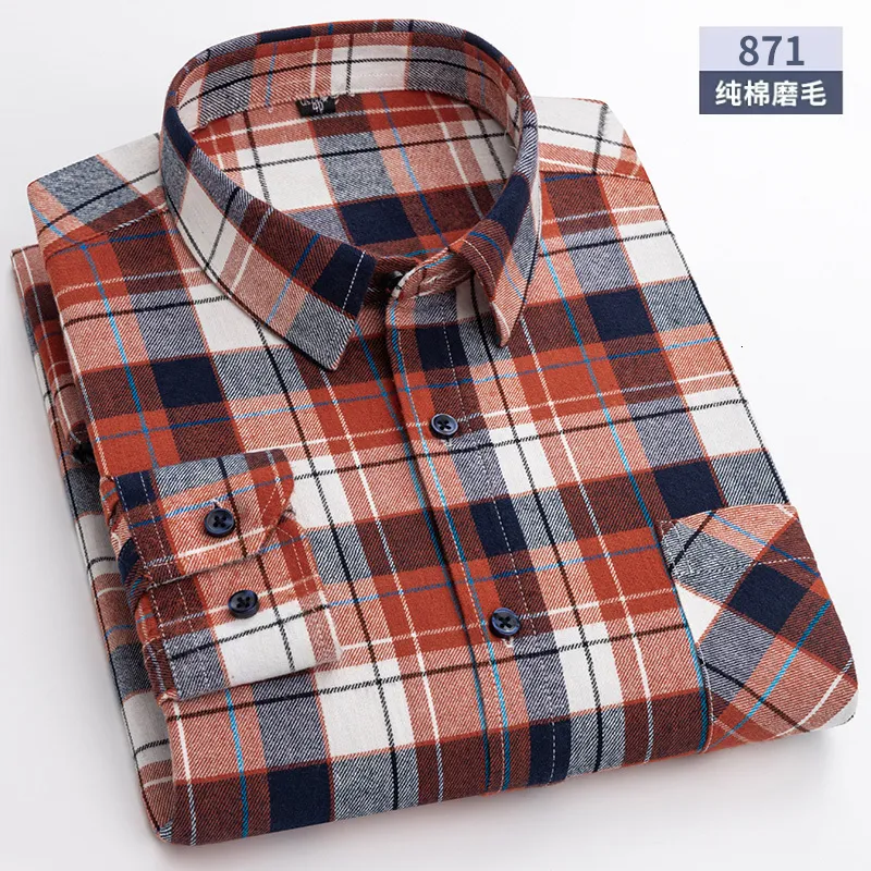 Casual shirts voor heren heren warme shirts voor herfst winter flanel katoenen kleding plaid lange mouw standaard fit mode dagelijkse casual shirts jurk 230504