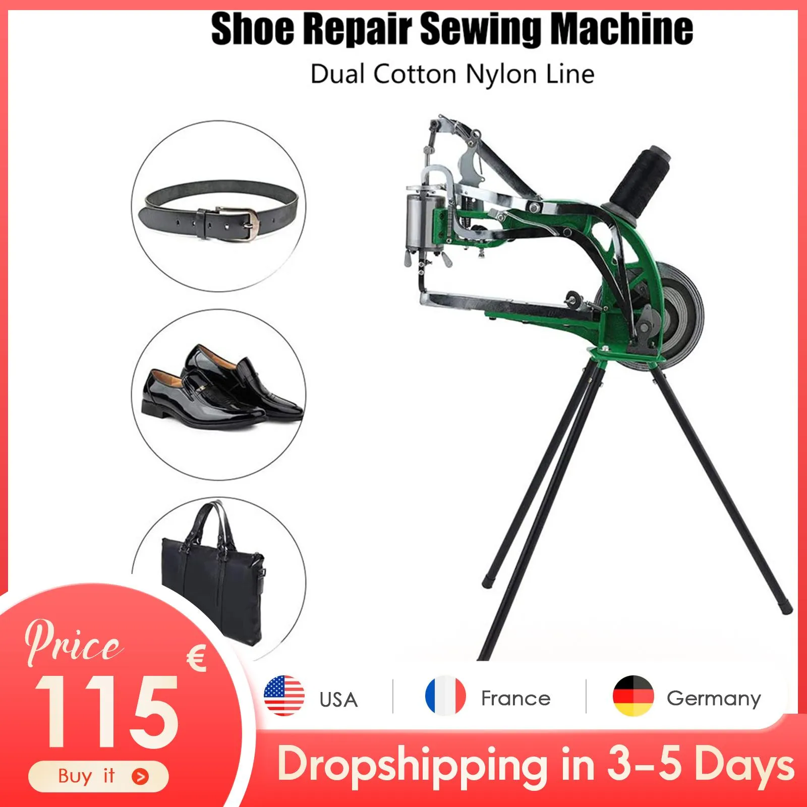 Leathercraft Shoe Repair Machine Hand Cobbler Sewing Machine Dual Cotton Nylon Line Sewing Machine Manual Leather Machine For Shoes Cloth