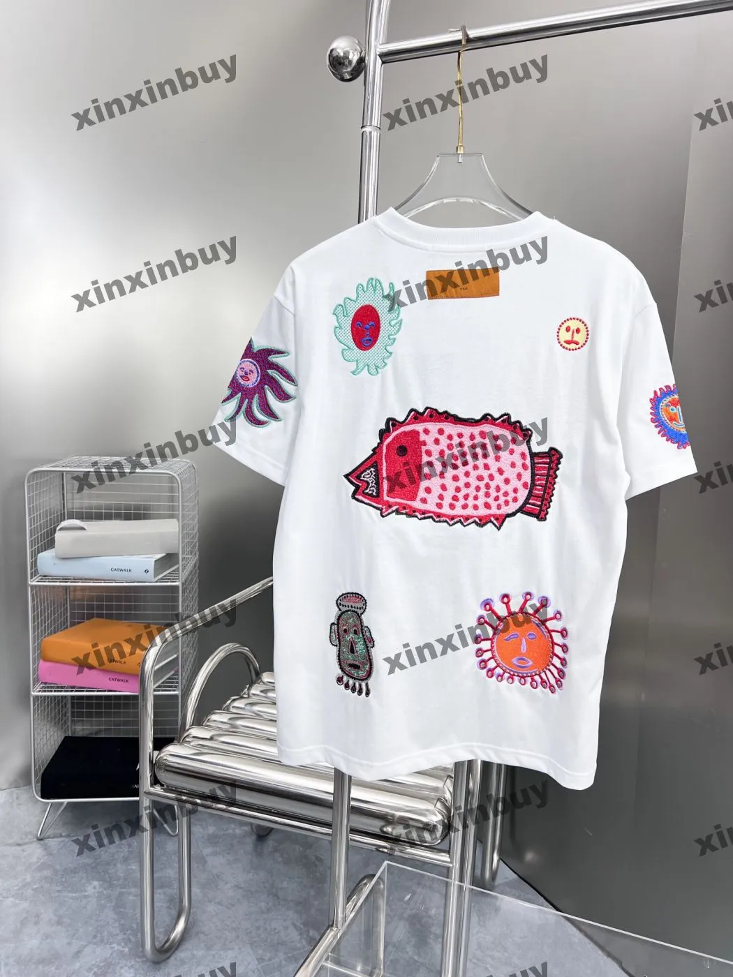 Xinxinbuy Homens Designer Tee Camiseta 23ss Rosto Bordado Infinito Pontos Padrão Abóbora Manga Curta Algodão Mulheres Branco S-XL