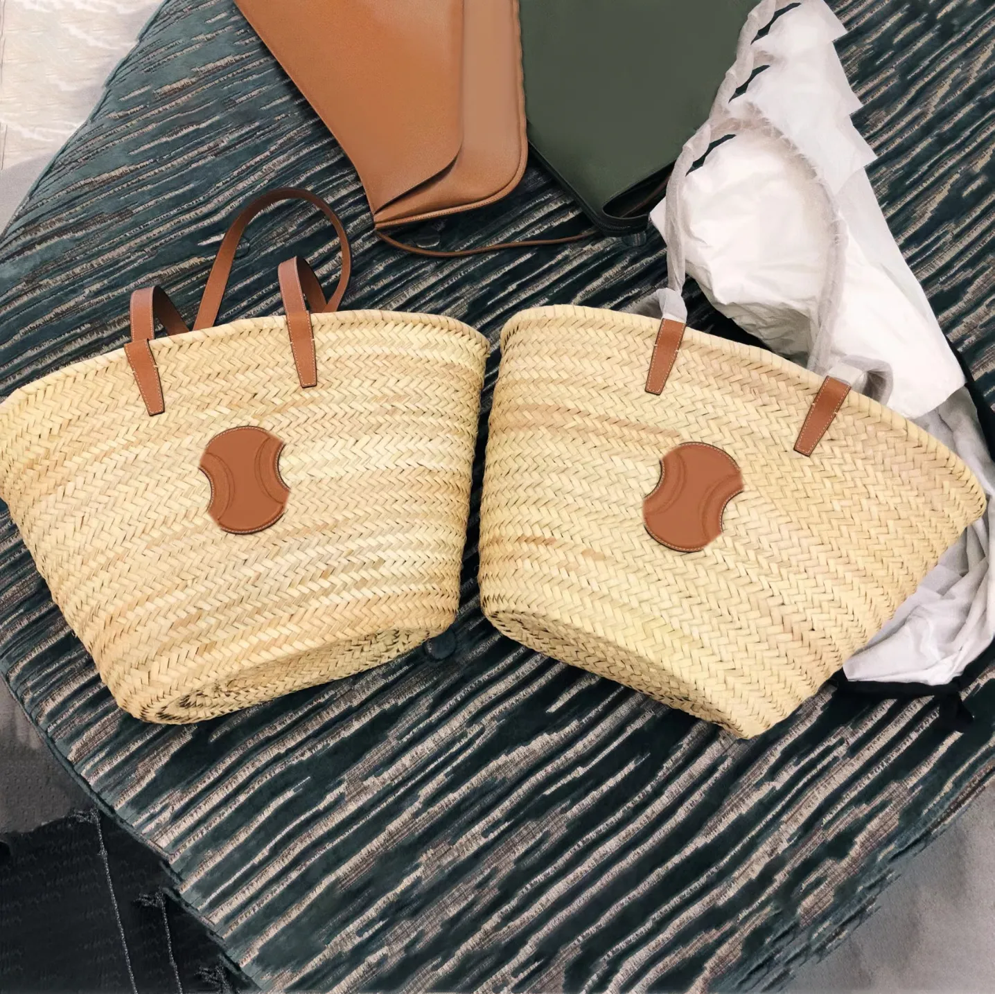 Herr TRIOMPHE basket Väska Dam clutch celins Strandhandväska Raffia resedesigner Crossbody handväska lyxig vintage väska Halmväv Skulderhink shoppingväska