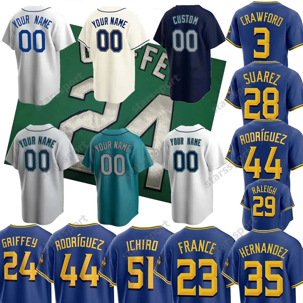 Ken Griffey Jr 44 Julio Rodriguez Custom Baseball Jerseys Jp Crawford Edgar Martinez Suzuki Ichiro Jarred Kelenic Kolten Wong 2023 City