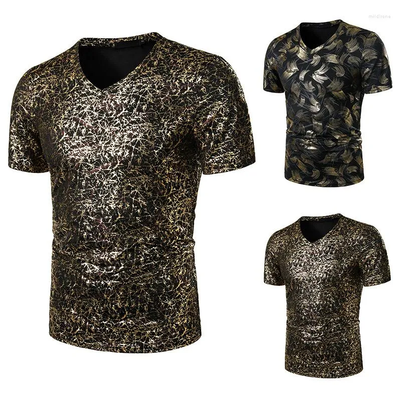 Men's T-skjortor Summer Nightclub Bar Fashion Casual Bronzing Tryckt kortärmad T-shirt H16-17