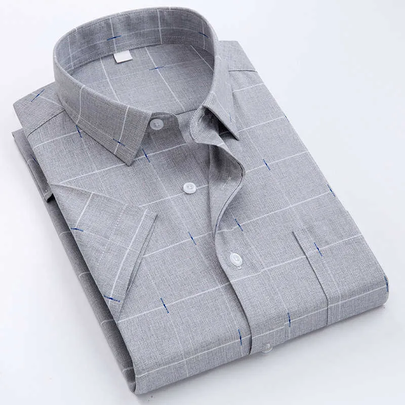 Men's Dress Shirts Quality Men's Short Sleeve Casual Shirt Summer Soft Button Down Collar Classic Style Male Man Plaids Shirts P230427