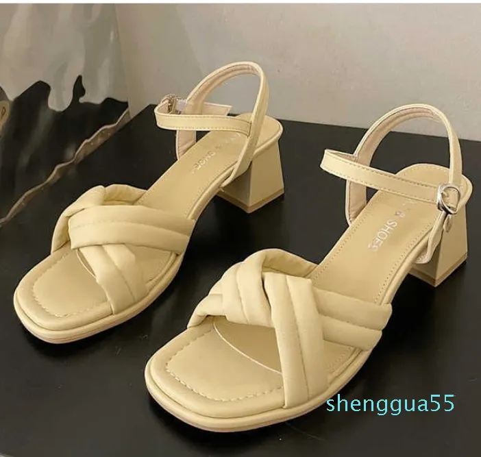 Sandals 2023 New Brand Women Mid Heels Sandals Shoes Summer