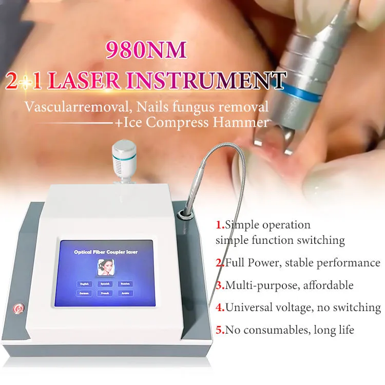 980nm Laser Vascular Removal Nails Fungus Removal 2+1 Ice Compress Hammer Diode Laser Spider Veins Removal Machine