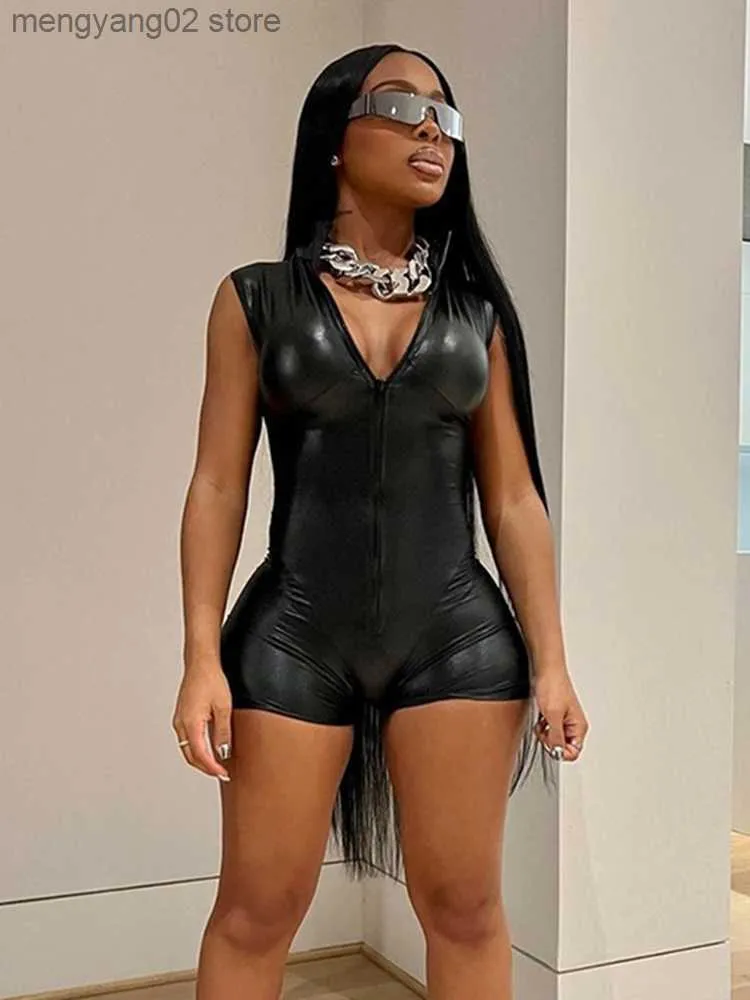 Womens Jumpsuits Rompers Sisterlinda Shiny PU Leather Fitness