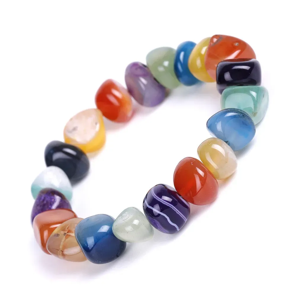 Oregelbunden form Agatsträng Handsträng Färgglada dröm Lemon Yellow Purple Agate Natural Stone 7 Chakra Yoga Armband