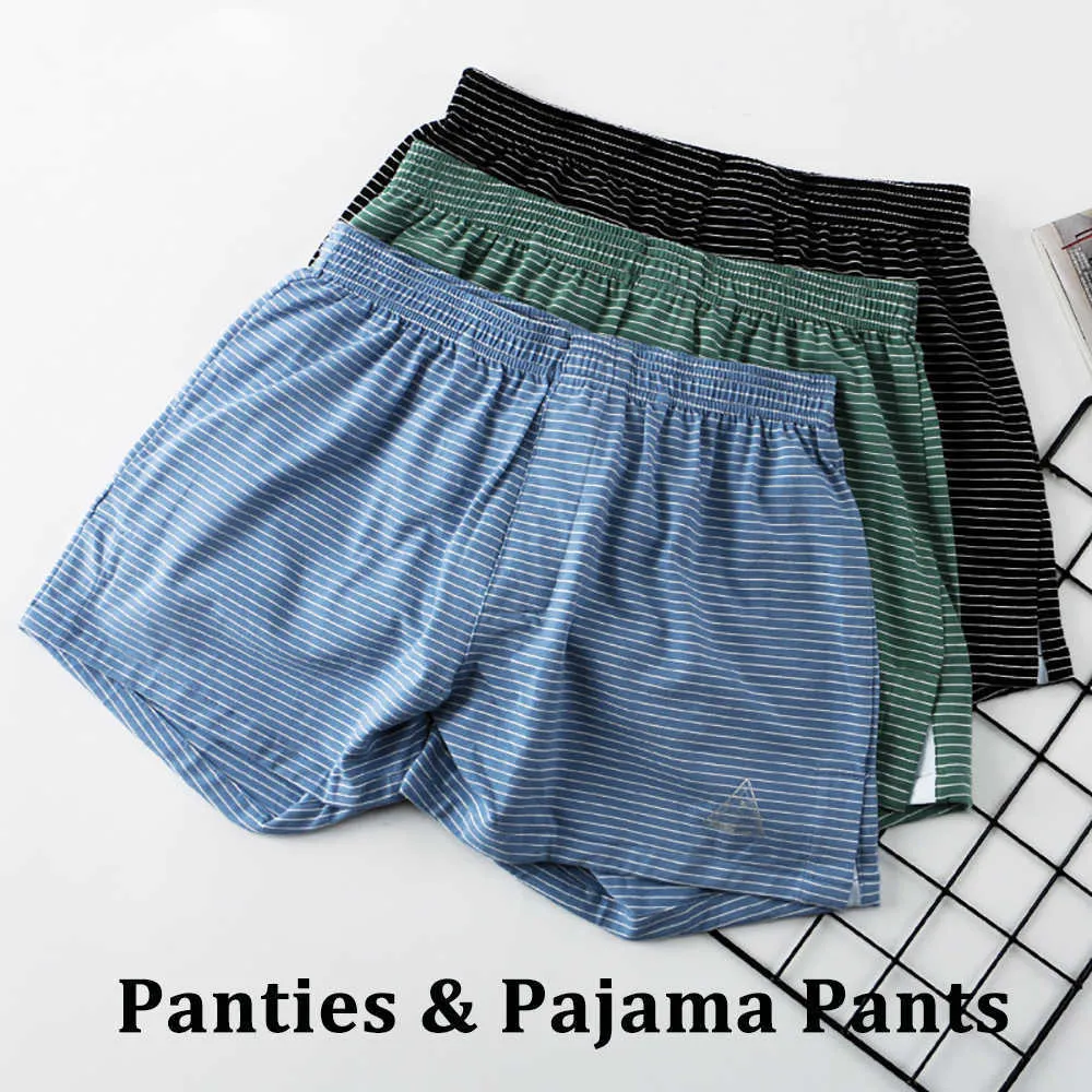 Cotton Pajama Shorts for Men 2024 Summer Loose Sleepwear Comfortable U Shaped Crotch Boxers Fashion Striped Pajamas Shorts