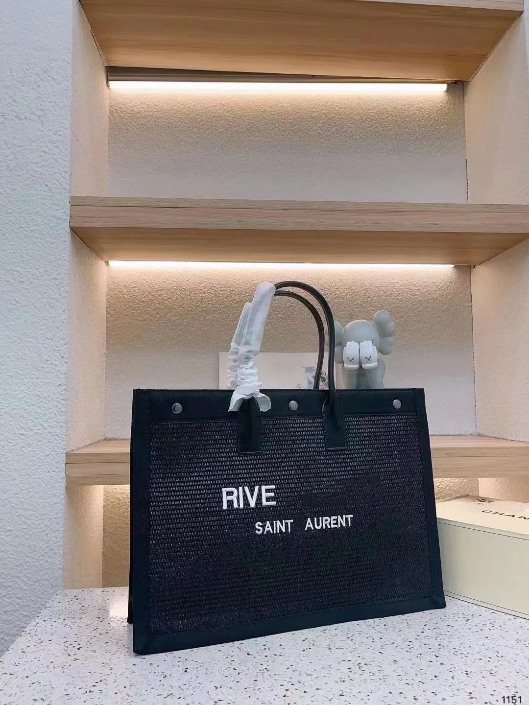 Borsa firmata RIVE GAUCHE Borsa a mano Borsa shopping da donna Borsa con lettera in rilievo Borsa di grande capacità in paglia di tela