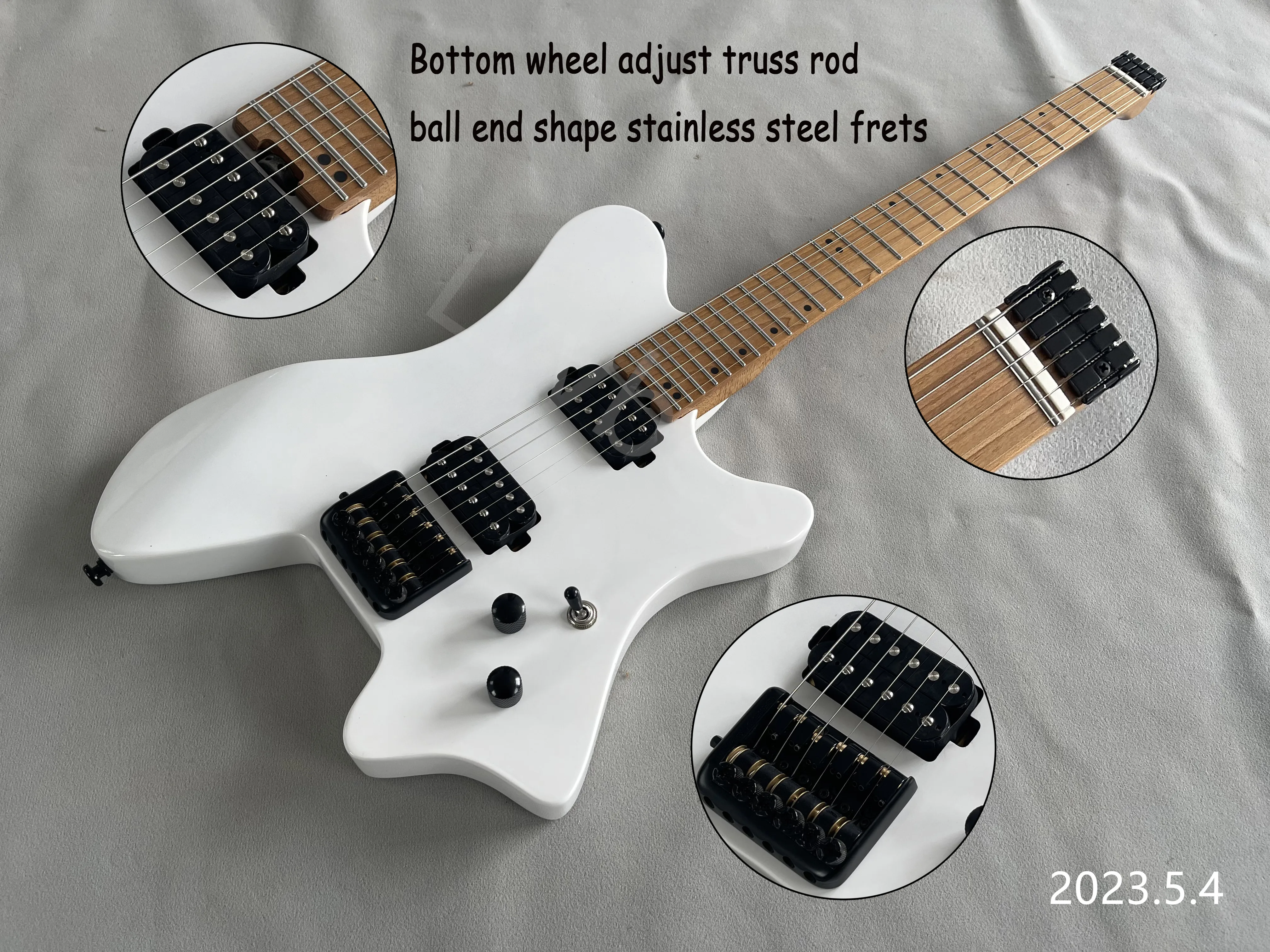 Stok! Başsız Elektro Gitar Siyah Parçaları HH Siyah Açık Kutup Pikapları Pikap Yok Halkalar Kar Beyazı Bitmiş