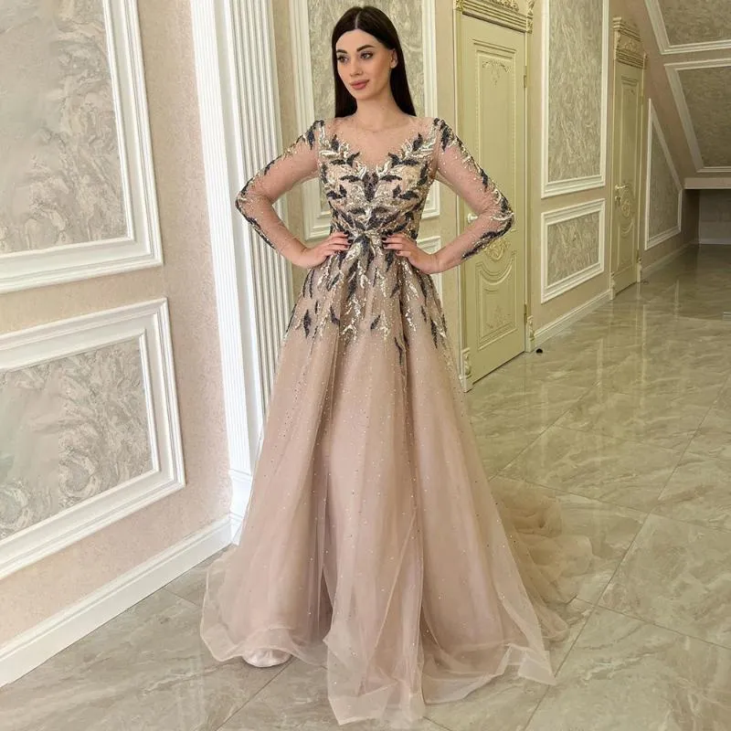 Платья для вечеринок Serene Hill Gold Mussurim Luxury Evening Gowns 2023 A-Line Beadered Sparkle для женщин LA71387Party