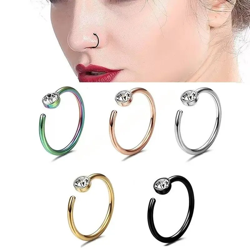 Small Thin Rhinestone Crystal Fake Septum Piercing Nose Ring Studs Faux Clip Hoop Body Jewelry