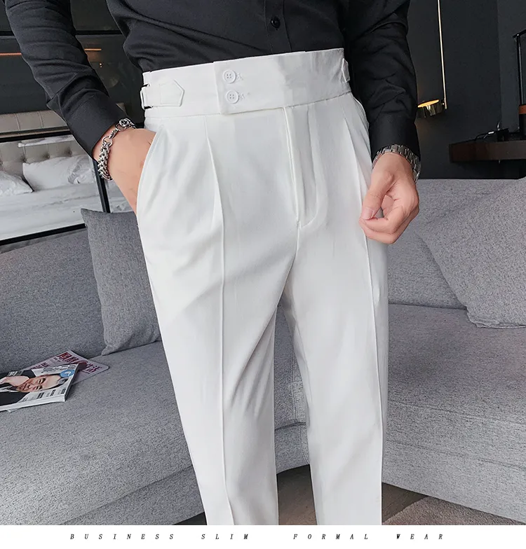 British Style High Waist Mens Autumn Pants Slim Fit Formal Markham