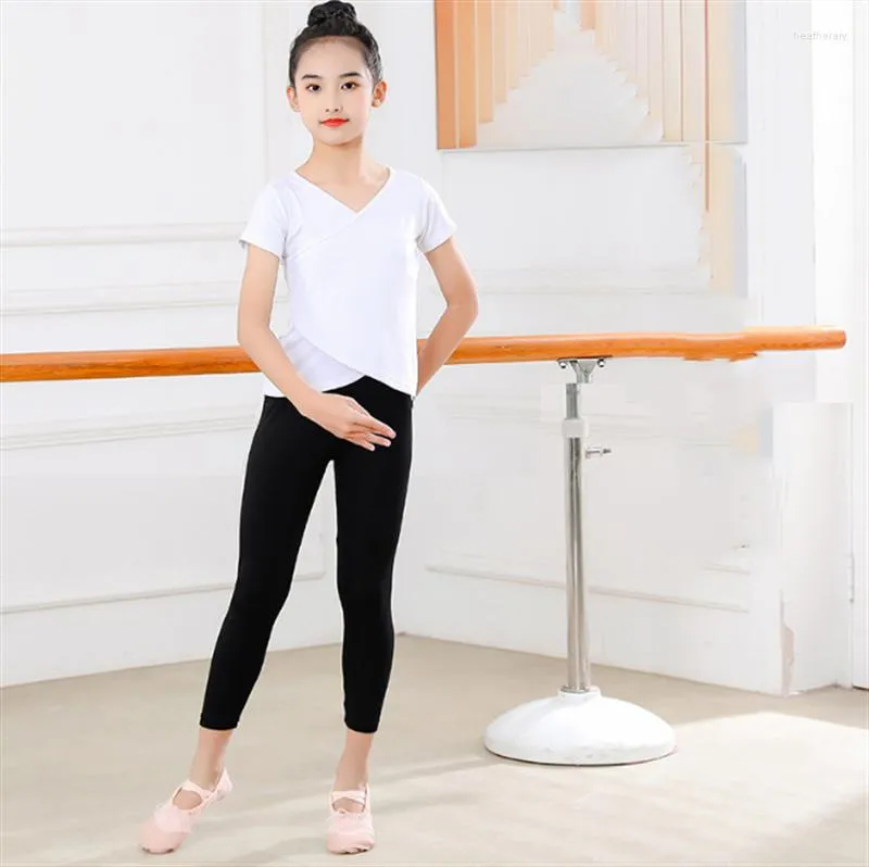 Vêtements de scène 2023 printemps vêtements de danse pour enfants filles Ballet entraînement latin à manches courtes haut de gymnastique cadeau