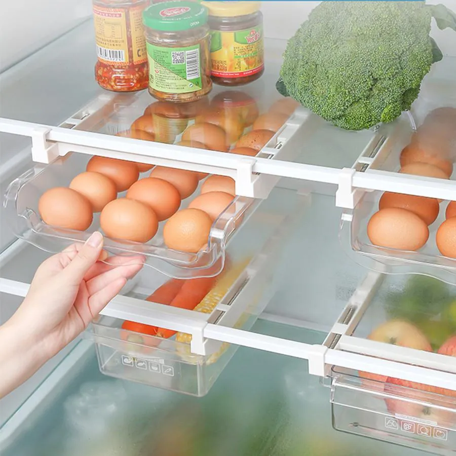 Organizzazione frigorifero scatola portauova contenitore in plastica per la conservazione degli alimenti supporto per cassetto estraibile frigorifero da cucina ripiano organizer FreshKeeping